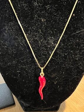925 Italian enamel Cornicello (Italian Horn) on box chain. Good luck /protection